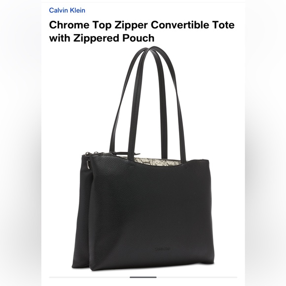 NWT Calvin Klein Chrome Top Zipper Convertible Tote with Zippered Pouch - Picture 5 of 8